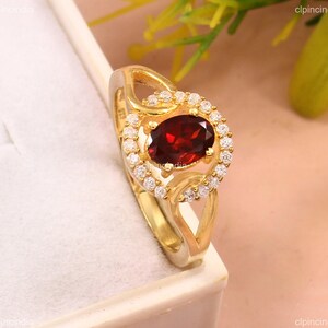 Gemstone Garnet n Diamond Halo Ring | Gold Plated Infinity Band Jewellery For Engagement