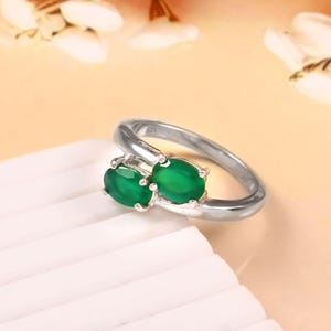Solid Gold Plated Green Onyx Statement Ring, Bypass Oval Statement Jewellery, Adjustable Prong Set Jewellery