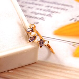 Amethyst and Moissanite Chevron Ring, 14k Gold Plated Silver Ring, Thin Band Girl Friend Gifts, Minimalist Gifts For Teachers