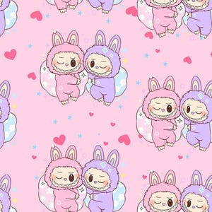 100% Cotton Pink Sleep Labubu Fabric, Sold by half yard, multiple sizes,Sewing Fabric,DIY Handcraft