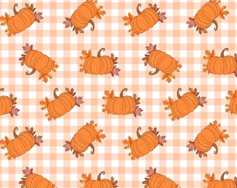 100% Cotton Fall Grid Pumpkins Fabric, Sold by half yard, multiple sizes,Sewing Fabric,DIY Handcraft