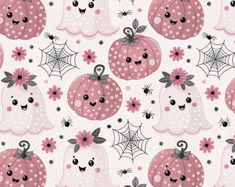 100% Cotton Pink Pumpkin Ghost Fabric, Sold by half yard, multiple sizes,Sewing Fabric,DIY Handcraft