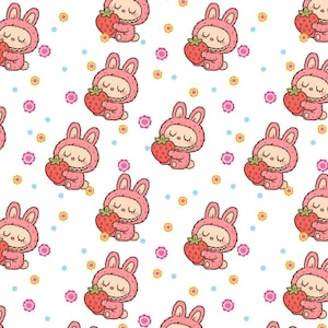 100% Cotton Pink Strawberry Labubu Fabric, Sold by half yard, multiple sizes,Sewing Fabric,DIY Handcraft