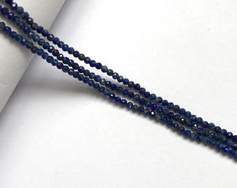 Natural Lapis Lazuli 2mm Beads Strand, Handmade 925 Sterling Silver Necklace Making Supply, Blue Stone, Chakra Gemstone