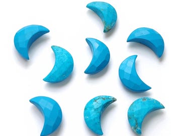 Faceted Turquoise Crescent Moon Carvings, Boho Jewelry Making, 7x18 mm