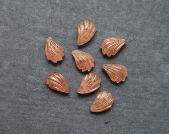 Natural Strawberry Quartz Leaf Carvings, Pink Gemstone Beads (12X18 mm)