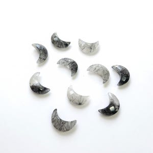 Black Rutile Quartz Crescent Moon Carvings, Faceted Crystal Moon Charms, Natural Healing Gemstone, Jewelry Making, Spiritual Birthstone