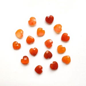 Faceted Carnelian Heart Carvings, Tiny Gemstone Pendants, DIY Jewelry Making