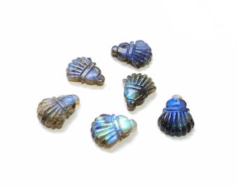 Blue Fire Labradorite Tassel Gemstone Carvings, Handmade Loose Stone