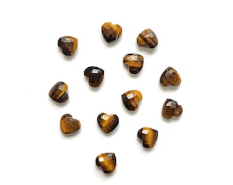 Faceted Tiger Eye Heart Carvings, Gemstone Jewelry Making, 5 Piece Lot