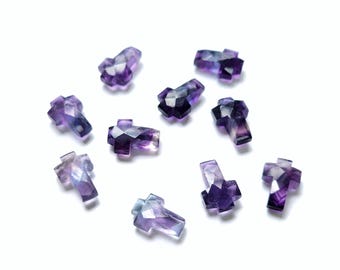 Rainbow Fluorite Cross, Faceted Gemstone Pendant (10x14mm)