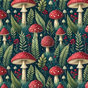 Cottagecore Village Mushrooms 100% pure cotton fabric-Village Style Mushroom fabric-sold by half yard