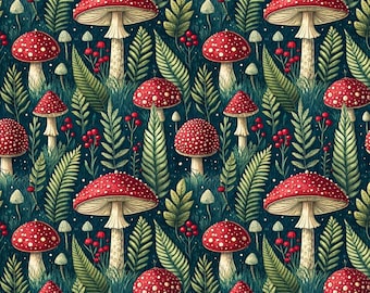 Cottagecore Village Mushrooms 100% pure cotton fabric-Village Style Mushroom fabric-sold by half yard