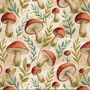 Cottagecore Mushrooms 100% pure cotton fabric-Mushroom fabric-sold by half yard