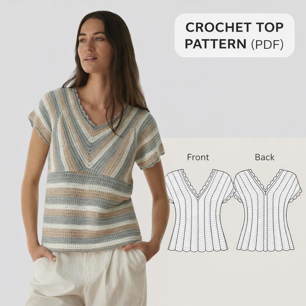 40 Crochet Blouse Patterns with Lace, Wraps, and Granny Squares 29 V-Neck Crochet Top Pattern Women's Short Sleeve Blouse