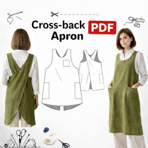 Cross Back Apron Pattern PDF XS-XL | No Tie Apron Sewing Pattern | Japanese Style Expert Level Apron Download