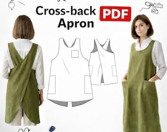 Cross Back Apron Pattern PDF XS-XL | No Tie Apron Sewing Pattern | Japanese Style Expert Level Apron Download