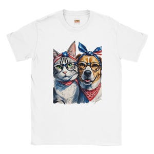 Cat & Dog July 4 Classic Unisex Crewneck T-shirt | Gildan® 64000