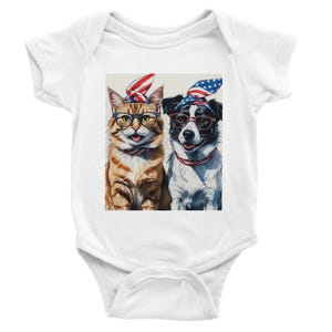 Cat & Dog July 4 Classic Baby Short Sleeve Bodysuit
