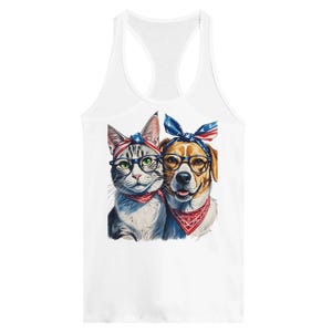 Cat & Dog July 4  Women's Ideal Racerback Tank | Next Level 1533