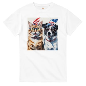 Cat & Dog July 4 Unisex Crewneck T-shirt | Gildan® 5000