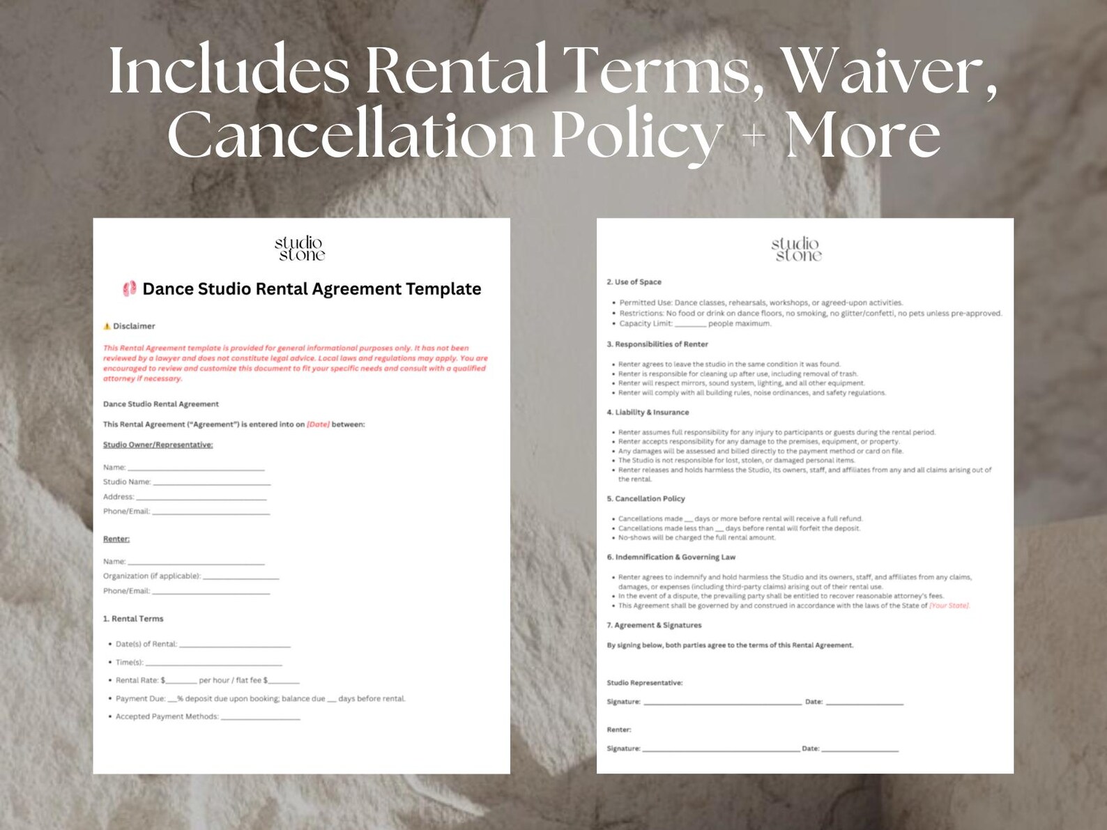 Dance Studio Rental Agreement Template Editable PDF and Canva