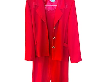 VTG Womens XL Red 80/90s 2 Piece Power Pant Suit USA Maximalist Bold Glam