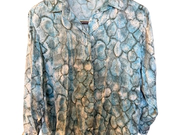 Camisa vintage Cynthia Taylor para mujer, talla S, 100% seda, color verde azulado, con botones, años 80/90.