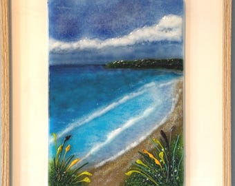 Great Lakes Beach Glass Art | Coastal Wall Decor | Framed Seascape | Ocean Waves Landscape | Tranquil Shore Artwork