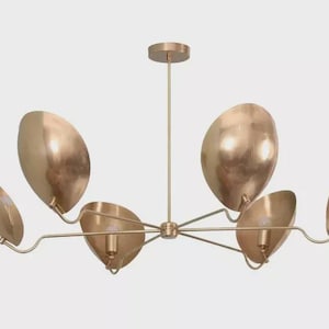 Mid Century 8 Light Curved Shades Pendant Sputnik chandelier light Fixture Modern Raw Brass