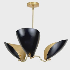 3 Light Curved Disk Shades Handmade Mid Century Modern Latão Sputnik Lustre Luminária SCUDO Jantar Cozinha Entrada