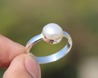 Freshwater Pearl Ring Sterling Silver 925 Handmade Custom Unisex Jewelry For Gift