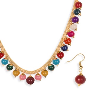 Multicolored Gold-Plated Handcrafted Pearl Necklace With Earrings for Women  Elegant Traditional Jewelry Set- Gift for her