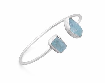 Pulsera de aguamarina cruda con piedras preciosas naturales mate de plata de ley para mujer