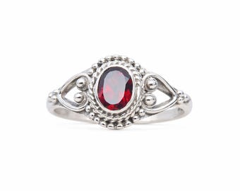 Natural Garnet Ring 925 Sterling Silver, Handmade Jewelry, January Birthstone Ring