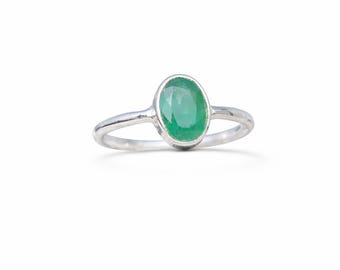 Natural Emerald Ring in 925 Sterling Silver, Handmade Gemstone Jewelry, Statement Ring