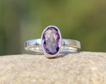 Natural Purple Amethyst Ring, 925 Sterling Silver, Handmade February Birthstone Jewelry