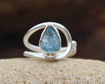 Aquamarine Crystal Ring, 925 Sterling Silver – March Birthstone Jewelry, Boho Handmade Ring