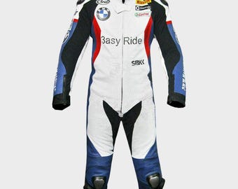 Mono de cuero para motocicleta BMW, color negro y rojo, con certificación CE, protección total, piel de vaca auténtica.