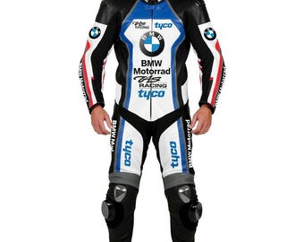 BMW Motorcycle Leather Racing Suit, Black Blue White Red