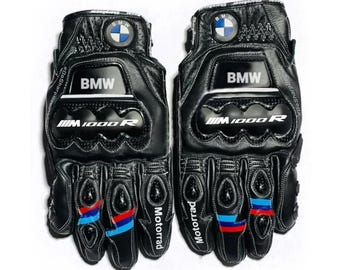 Guantes de cuero para carreras de motos BMW Motorrad M1000R, color negro, equipo de protección