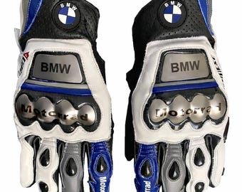 Guantes BMW Guantes de cuero para carreras de motos Equipo de protección Azul Gris Negro Blanco