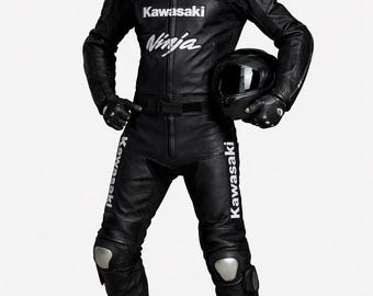 Traje de carreras de cuero Kawasaki Ninja / Conjunto de equipo de motociclista blindado CE