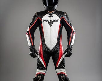 Traje de carreras de cuero para motocicleta MOTOZOS / Cuero de vaca blindado CE