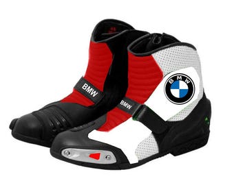 Botas BMW para motocicleta de cuero de carreras, botas para motocicleta, botas para montar en bicicleta, calzado para motocicleta