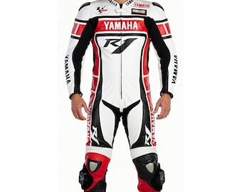 Traje de carreras de cuero de vaca personalizado para motocicleta Yamaha para hombre