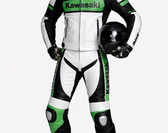 Kawasaki Motorrad Racing 2stk Anzug Jacke Hose | CE Gepanzertes Rindsleder Biker Gear Custom