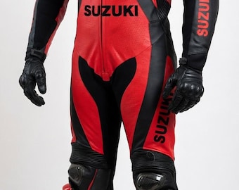 Traje de carreras de motocicleta Suzuki personalizado / 1 pieza de equipo de motociclista de cuero de vaca blindado CE