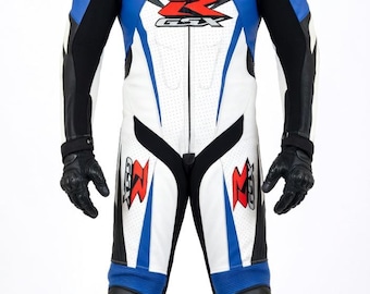 Traje de carreras de motocicleta Suzuki GSXR personalizado / 1 pieza de equipo de motociclista de cuero de vaca blindado CE