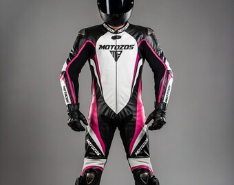 Traje de cuero para motocicleta, trajes de montar en moto, piel de vaca auténtica, con protección CE de MOTOZOS